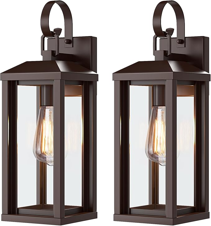 17" Brown Large Exterior Lighting Fixtures 2Pack, Waterproof Outdoor Wall Porch Lights Sconces Wall Mount, Coach Lights for Garage Carriage Lights Exterior for House