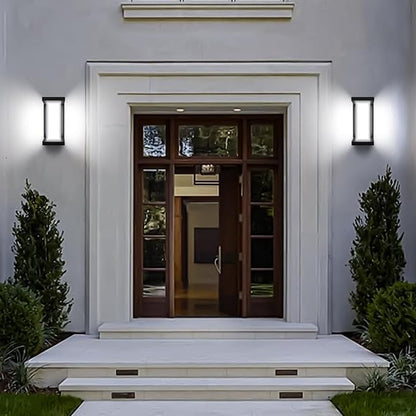 Juyace 18w Outdoor Porch Lights Exterior Lighting Fixtures Wall Mount Rectangular Modern Patio Sconces 1800Lm 6000k Aluminum Black IP65 for Garage House Front Door Entryway (2 Pack)