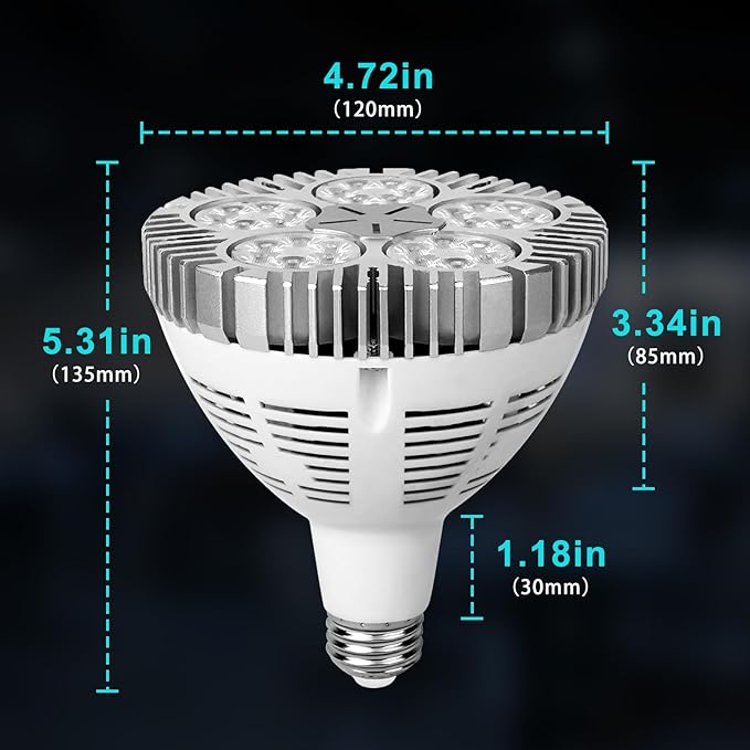Aolyty 45w (85W Equivalent) PAR38 LED Bulb White 6000K 3500lm E26 Base 35 Degree Beam Angle Track Spotlight with Fan AC 120v (White)