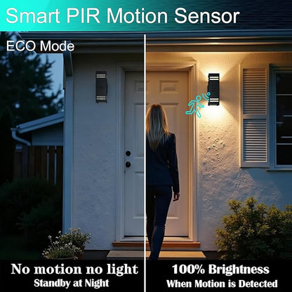 Motion Sensor Outdoor Wall Lights with Dusk to Dawn, E26 Dimmable LED Bulbs Included, Black Aluminum Up & Down Waterproof Porch, Patio, Garage, Garden, Front Door, ETL Listed 2 Pack