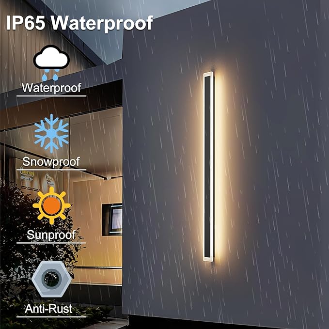 2 Pack 56.3In Long Outdoor Lights,IP65 Waterproof Modern Exterior Lighting Fixture 3000K Linear Outdoor Light for Porch Courtyard