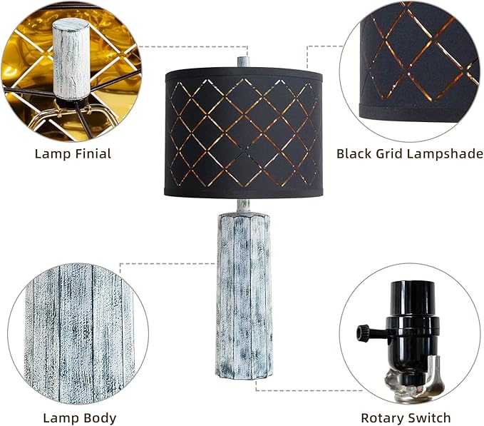 RORIANO 24'' Table Lamps Set of 2 for Bedroom Living Room, Traditional Resin Farmhouse Vintage Nightstand Bedside Lamps, 2 Bulbs Included (Wash Blue)