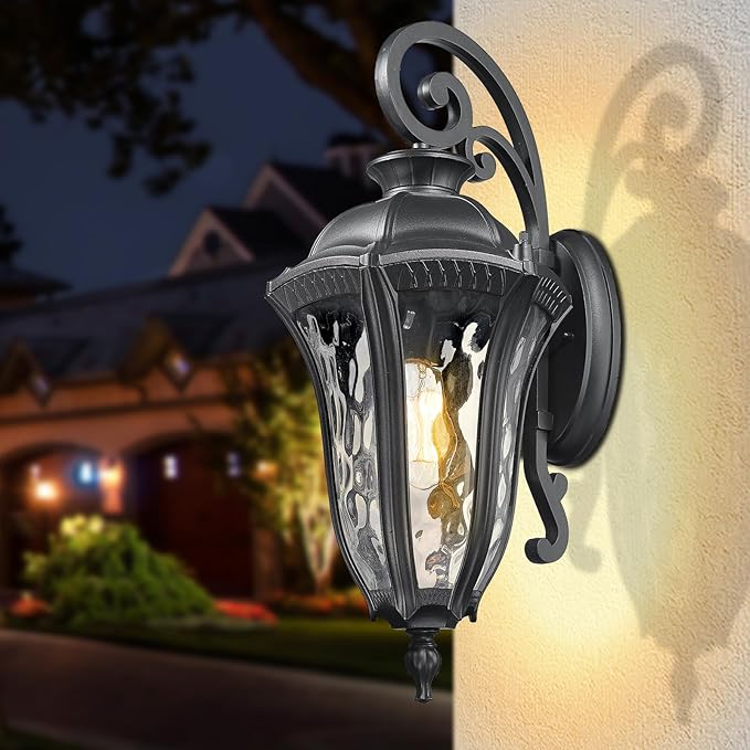 Outdoor Wall Lights for House, 26 Inch Large Modern Outdoor Wall Sconce with Water Ripple Glass, Aluminum Anti-Rust Exterior Lighting Latern for Home Garden Halway Garage Patio