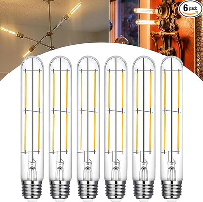 7.3 Inch T10 LED Bulb 6W (Equal 60W), Jacqueny 6PCS Dimmable Clear T10 LED E26 High Output 2700K Warm White, No-Flicker Edison T30/T10 Tubular Light Bulb 600LM, Long Lifetime For Wall Sconces, Pendant