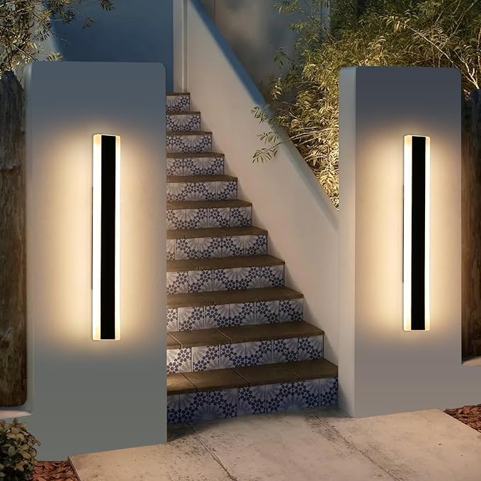 Mikeru 2pack 23.6inch Modern Outdoor Wall Light Fixtures, 3000K Exterior Lights for House, Shop, Garage - IP65 Waterproof, Rust Resistant, Hardwire Mounting