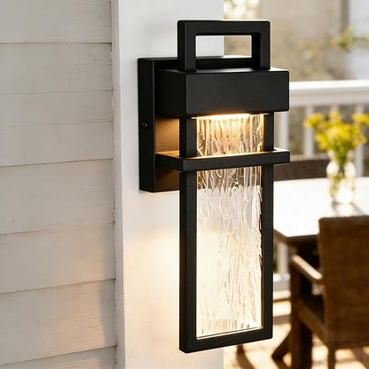 Alighting Modern Outdoor Light Fixture Black Outdoor Porch Lights for House with Water Glass 12W 3000K LED Modern Wall Sconce Lantern for Garage Patio Wall Light Fixture