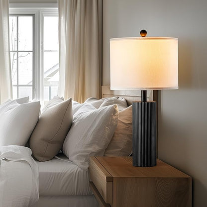 24.5" Black Lamps Set of 2, Modern Table Lamps for Living Room with USB C+A Ports, Creative Stripe Touch Lamps for Nightstand, 2 Bulbs Included