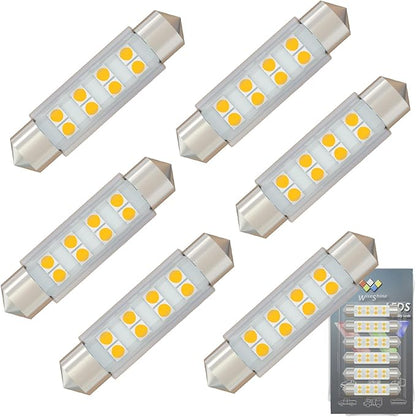 Festoon LED Bulb 43mm 44mm,578 LED Bulbs Warm White 3000k,211-2 212-2 LED Festoon Bulb DC 12V for Camper RV Automotive Interior Dome Reading Map Cargo Lights (Pack 6)