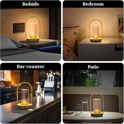 Portable Metal Table Lamp for Outdoor Indoor 3 Colors Cordless Table Lamp Rechargeable Dimmable Battery Powered Small Desk Lamps Crystal Lantern Lamps for Patio Bedroom Restaurant Bar Camping(Gold)