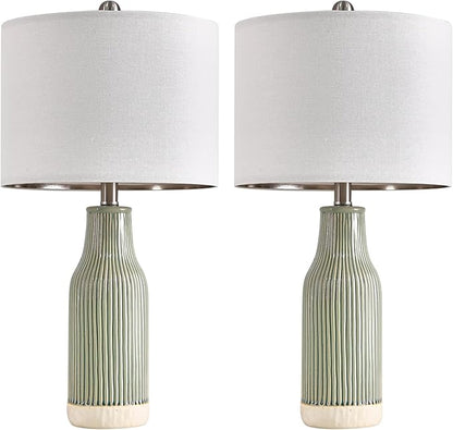 23.75" Modern Green Ceramic Table Lamp Set of 2 for Living Room, Farmhouse Bedside Nightstand Lamp for Bedroom Home Office Dorm