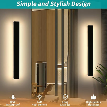 Mikeru 39.3" 2Pack Outdoor Wall Sconce 3000K Warm White - IP65 Waterproof Black Exterior Light, Hardwired Wall Mounted Fixture for Porch, Patio & Entryway | Non-Dimmable Weatherproof Design