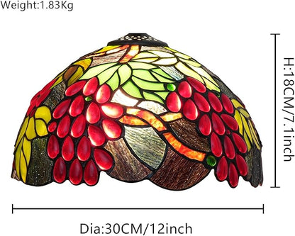 Tiffany Style Lamp Shade, 12 Inch Harvest Grapes Stained Glass Lamp Shade Replacement Vintage Lamp Cover Accessories Fit for Table Lamp Pendant Light Ceiling Light