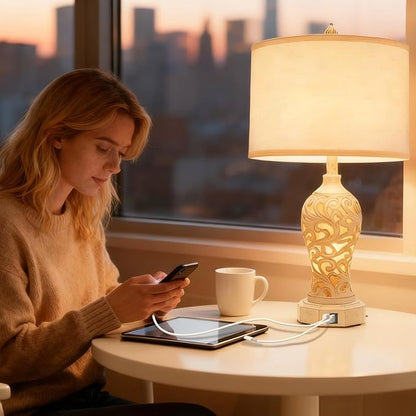 Bedside Lamps, Stepless Dimming, 3 Color Temperatures, Bedroom Lamps for Nightstand, Table Lamp with USB Port, Living Room Table Lamp, Farmhouse Lamps for Living Room(Bulbs Included)