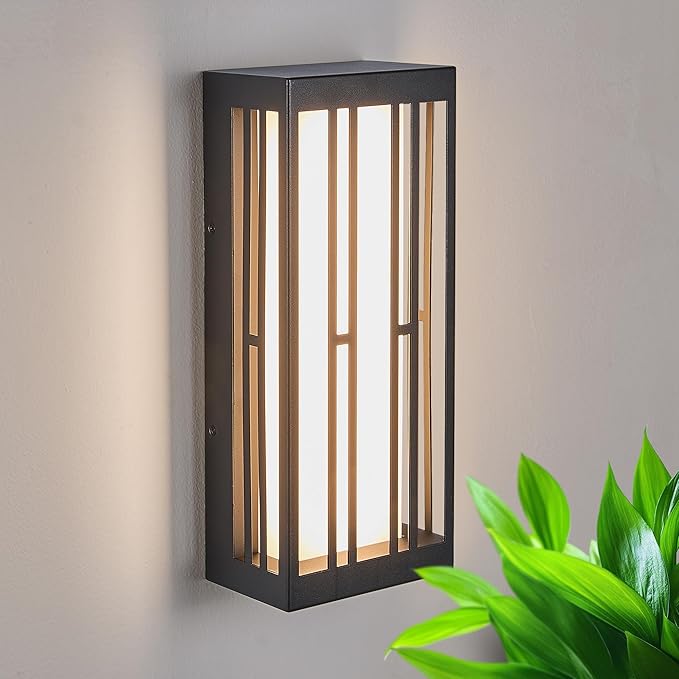 Outdoor Wall Lights, IP65 Waterproof & Anti-Rust, 1700 Lumens LED Porch Light, Triac Dimming, Textured Black Metal with White Acrylic Shade & UV Rated,Wall Mount for Patio, Entryway