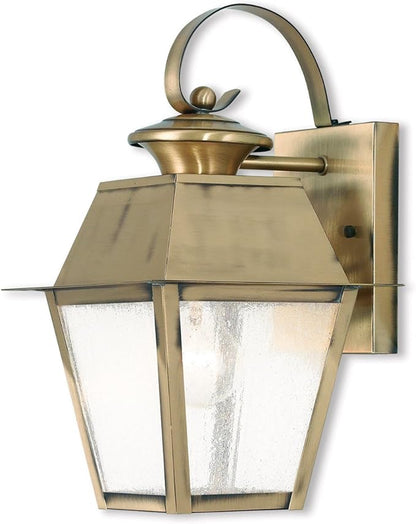 Livex Lighting 2162-01 Transitional One Light Outdoor Wall Lantern from Mansfield Collection Finish, Antique Brass, 7.5" W x 12.5" H