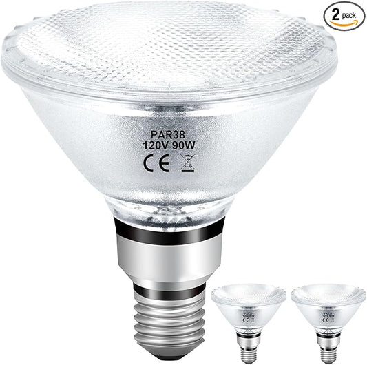 PAR38 Halogen Flood Light Bulbs 90W 120V, 2Pcs PAR38 Halogen Light Bulbs with E26 Base, 2800K Warm White, 4050 Lumens for Indoor and Outdoor