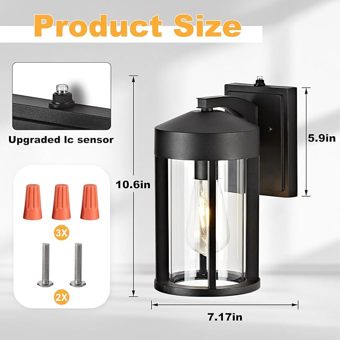 OKELI Dusk to Dawn Outdoor Wall Lights Fixture with Photocell Sensor – Modern Geometric Industrial Black Exterior Wall Sconce, Waterproof Anti-Rust Outside Porch Light for House Patio Entryway Garage