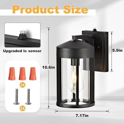 Dusk to Dawn Outdoor Wall Lights Fixture with Photocell Sensor, Modern Geometric Industrial Black Exterior Wall Sconce, Waterproof Anti-Rust Outside Porch Light for House Patio Entryway Garage(2 Pack)