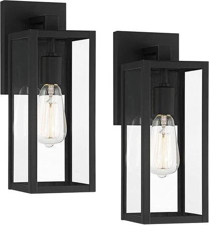 John Timberland Titan Modern Industrial Outdoor Wall Lights Fixtures Set of 2 Mystic Black Metal Damp Rated 14" Clear Glass Exterior House Porch Patio Outside Deck Garage Yard Front Door Home