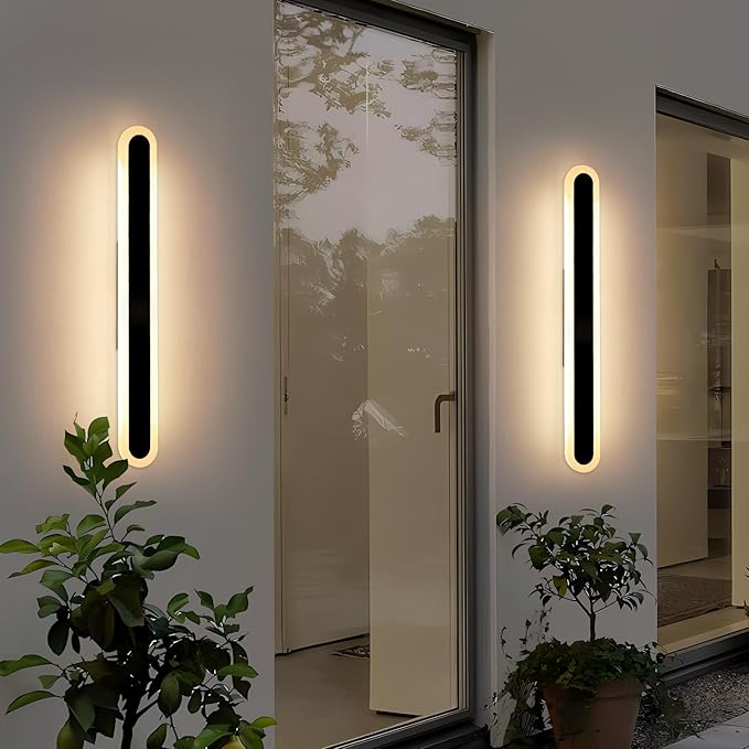 2 Pack 31.4inch Modern Exterior Wall Lights, 3 CCT 3000K/4500K/6000K, Long Oval Outdoor Wall Mount Sconces, 31W, IP65 Waterproof Minimalist Strip Led Lighting for House, Porch, Garage, Garden