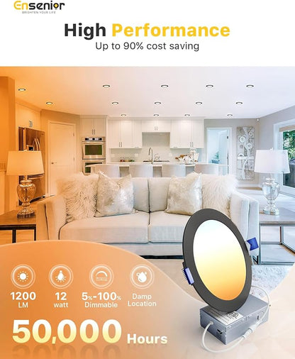 Ensenior 24 Pack 6 Inch LED Recessed Ceiling Light, Dimmable, 2700K-5000K 5CCT, 1200LM 12W 120V, High Brightness Dimmable Canless Wafer Downlight - ETL&FCC&IC