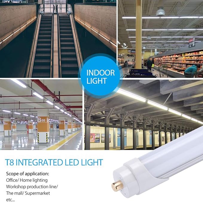 8ft 6000K T8 LED Tube Light for Garage 45W Replacement 100 Watt Fluorescent Tube Lamp, Double-Ended Power, Single Pin FA8 Base Pack of 25