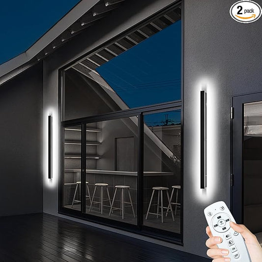 2PC 59inch Modern Outdoor Wall Light, 2700k-6500k Dimmable Front Door Light IP65 Waterproof Black Outdoor Wall Sconce LED Exterior Lighting Fixtures Wall Mount Linear Outside Lights for House