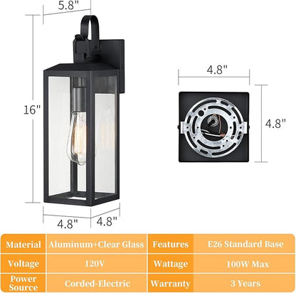 16'' Large Outdoor Wall Lights 2 Packs, Black Exterior Lighting Fixtures, Waterproof Outside Lights for House, Modern Outdoor Sconce Porch Light, Farmhouse Wall Lanterns for Front Door, Patio, Garage
