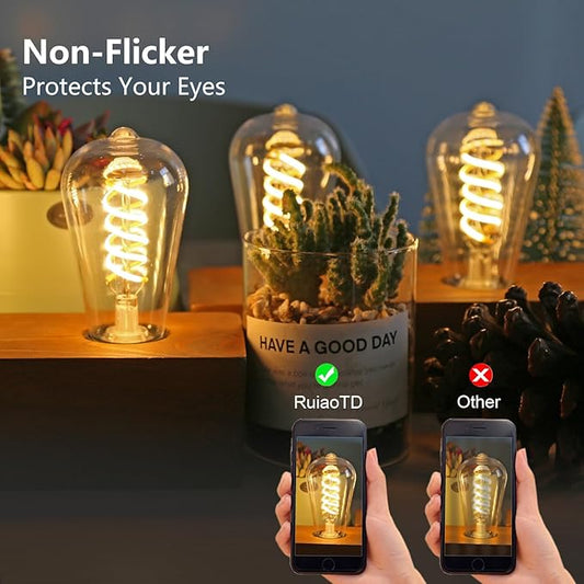 E26 Dimmable Spiral LED Bulb, Soft White 2700K, ST58/ST19 Antique LED Filament Bulbs with 80+ CRI, 600 LM, 6W Equivalent to 60W, Antique Plastic Style for Home, Bedroom, Farmhouse,12 PCS