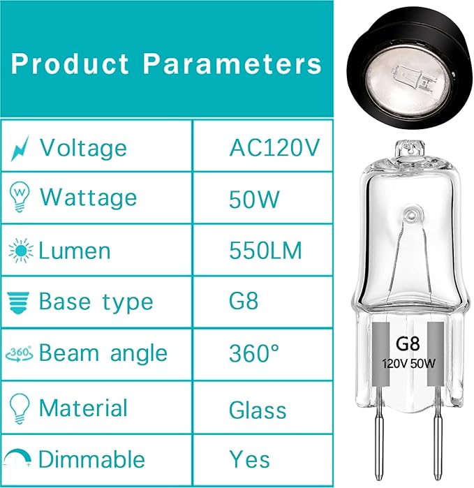 G8 Halogen Light Bulbs 50W 120V Xenon G8 Base 2Pin T4 JCD Type Warm White for Microwave Oven Replacements,for Candle Warmer Light Bulbs, Wax melt Bulbs,Pack of 10
