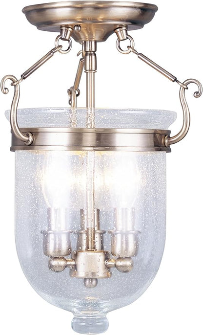 Livex Lighting 5081-01 Flush Mount with Seeded Glass Shades, Antique Brass