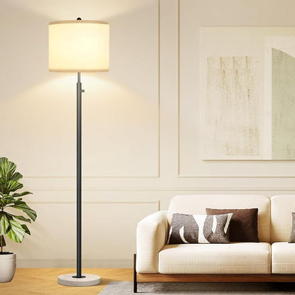 Nintiue Dimmable Floor Lamp for Living Room, 11W LED Bulb Included, Modern Standing Lamp with Marble Base, Tall Pole Light with White Linen Shade for Bedroom Reading Office Corner Nursery-Black
