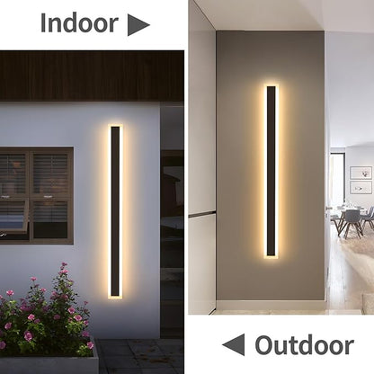 1 Pack Black Outdoor Wall Light 39 Inch 3000K-6000K Dimmable Modern Exterior Wall Sconce Long LED Linear Exterior Lights for Patio Garage Garden
