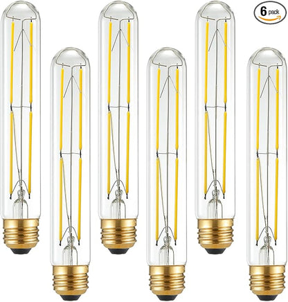 Arberlic 7.3 Inch T10 LED Bulb,6W E26 LED Bulb dimmable Equivalent E26 Bulb 60 watt,Neutral White 4000K,600lm,CRI85+,AC120V,Clear Glass Long Tubular Light Bulb,Flicker-Free,Pack of 6