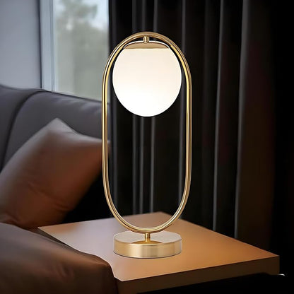Mid Century Modern Table lamp Boho Vintage Glass Globe Table lamp with Led for Bedroom Bedside Night Light Farmhouse Retro Desk lamp