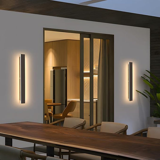2Pack Modern Outdoor Wall Lights 31.5" Black Porch Wall Light 3000K Anti Rust Exterior Wall Sconces Long LED Linear Exterior Lighting Fixtures for Living Room Garage Swimming Pools