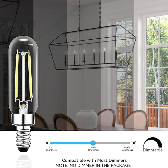 TJOY E12 T6 Candelabra LED Bulbs, Dimmable 5.5W Equivalent 60W 5000K Daylight, Small Base LED Clear Light Bulb, Vintage Edison Bulb Decorative for Chandelier, Ceiling Fan Wall Sconces, 600lm, 12pack