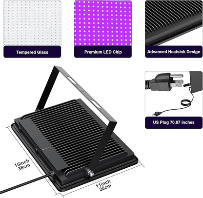 Black Lights 500W LED Black Lights Flood Light with Plug(6ft Cable) for Blacklight Party, Body Paint, Aquarium,Fluorescent Poster, Stage Lighting, Neon Glow in The Dark Night - 2 Pack
