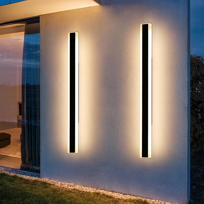 2 Pack Long Outdoor LED Wall Light, 57inch Modern Minimalist Wall Sconce, 3 Color 3000K/4500K/6000K, 50W, IP65 Waterproof, Black Exterior Lighting Fixture for Patio, Garden, Garage