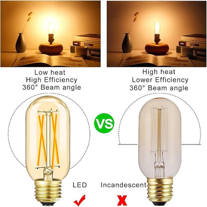 Leools E26 LED Bulb 6W Equivalent E26 Bulb 60 watt Warm White 2700K Amber E26 Edison Bulb dimmable AC120V 600lm Tubular T14 T45 LED Bulb for Pendant, Sputnik,Vanity,Wall sconces Pack of 6