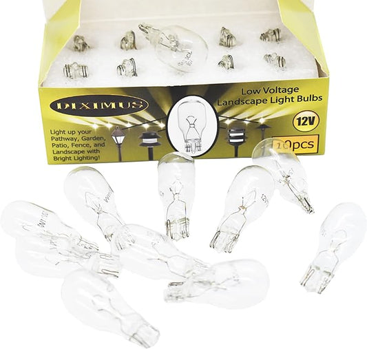 Diximus Landscape Light Bulbs - 20 Pack - 12V 7W Low Voltage T5 Wedge Base - Compatible With Malibu Lights - For Patio Garden (Clear)