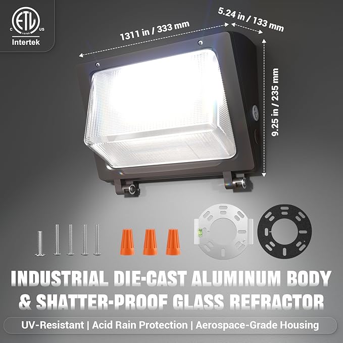 150W LED Wall Pack with Photocell Dusk to Dawn 5000K Waterproof Commercial Outdoor Light Fixture 22500lm 120-277V Equivalent,Energy Save Flood Lights for Building