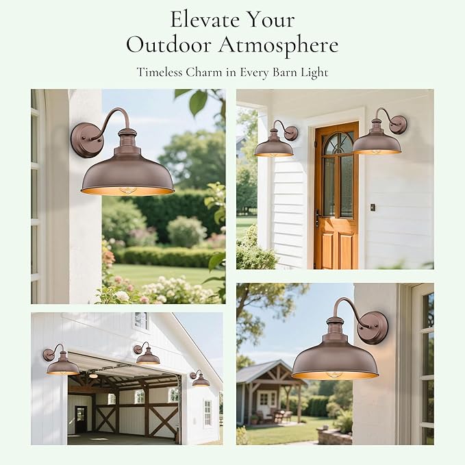 Outdoor Farmhouse Barn Light, Outside Wall Sconce, Weather Resistant Anti-Rust Farmhouse Exterior Wall Light, Outdoor Lantern Lamp for Porch, Garage, Patio, Entryway (Oil-Rubbed Bronze, 2 Pack)