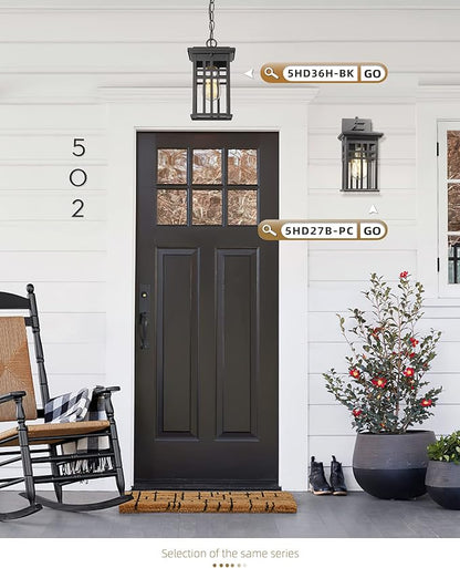 Dusk to Dawn Sensor Outdoor Wall Sconce Lantern, HWH Exterior Wall Mounted Lamp Porch Light Fixture with Clear Glass Shade, Matte Black Finish for Garage Doorway Garden, 5HD27B-PC BK