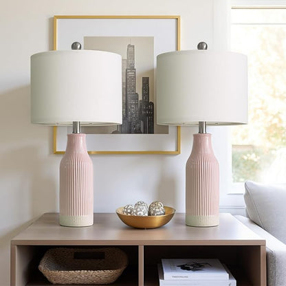 23.75inch Pink Modern Ceramic Bedside Lamp Set of 2 for Bedroom Decor Farmhouse Table Lamp for Living Room Office Dorm