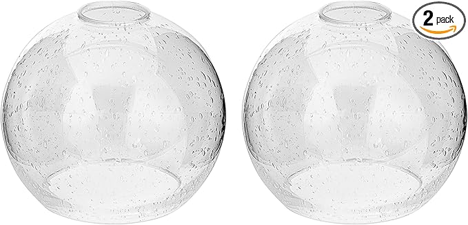 2 Pack Clear Seeded Glass, Globe Lamp Shades Replacements 1.65 Inch Fitter Bubble Glass Lampshades Covers for light Fixtures with Chandelier Vanity Wall Sconces Pendants