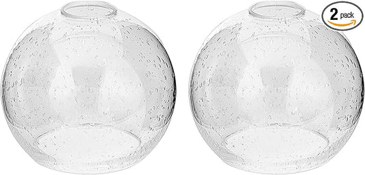 2 Pack Clear Seeded Glass, Globe Lamp Shades Replacements 1.65 Inch Fitter Bubble Glass Lampshades Covers for light Fixtures with Chandelier Vanity Wall Sconces Pendants