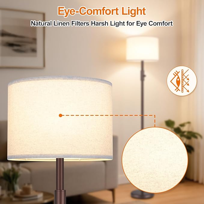 【Upgraded】 Dimmable Floor Lamp, 1000 Lumens LED Bulb Included, Modern Floor Lamps for Living Room, Standing Lamp with Linen Shade, Tall Lamp for Bedroom Office Dining Room- Brown