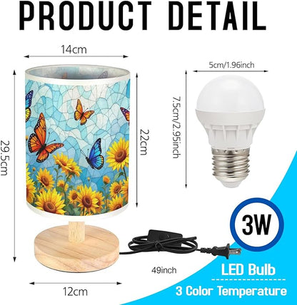 Butterfly Table Lamp LED 3-Color Pressed Bedside, Butterfly Shade Lamp with Wood Base for Bedroom Living Room Desk Office TL01
