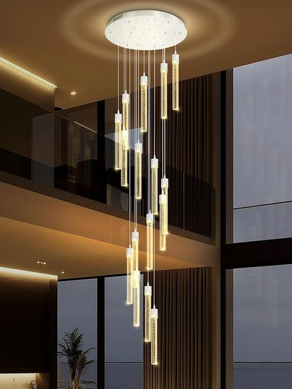 H125'' Modern Crystal Chandelier 18-Lights Large Foyer Chandelier Crystal Pendant Ceiling Light for Staircaes Hallway Entrance Silver